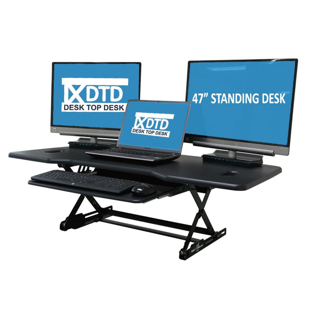 DTD - Height adjustable standing desk riser with sliding keyboard tray, 47-Inch, (Large size, Black)