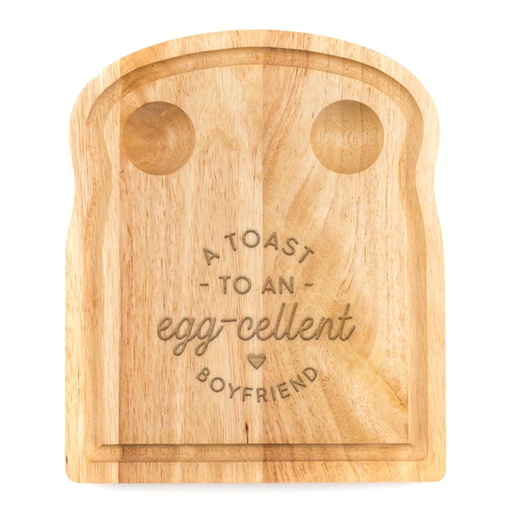Dust and ThingsBreakfast Egg Board - "A Toast to an Egg-cellent" Birthday Gifts, Mum, Dad from Son Kids Daughter Baby - Unique Mothers Day Fathers Day Idea - Funny Engraved Pun Design Natural Wood (BOYFRIEND)