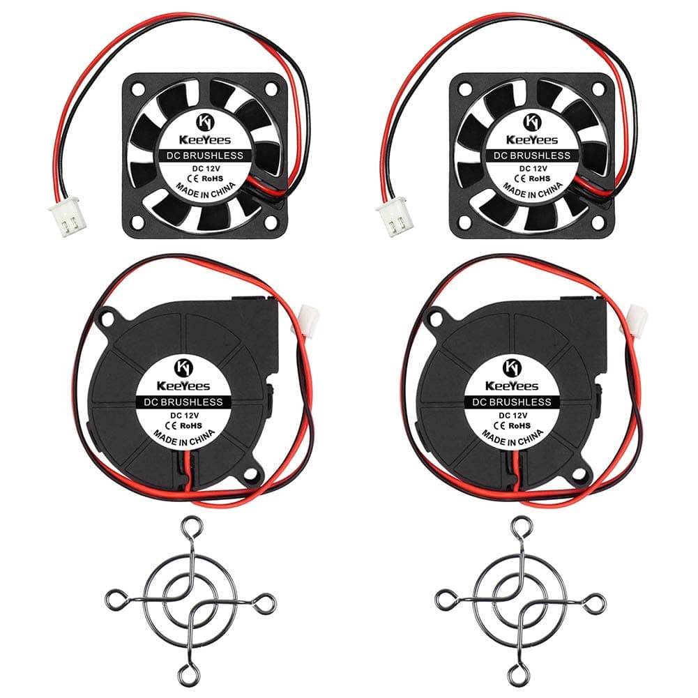 KeeYees 12V 3D Printer Brushless DC Cooling Fan 2 Pin Terminal 50mm x 50mm x 15mm 5015 and 40 x 40 x 10mm 4010 with Fan Protection Cover