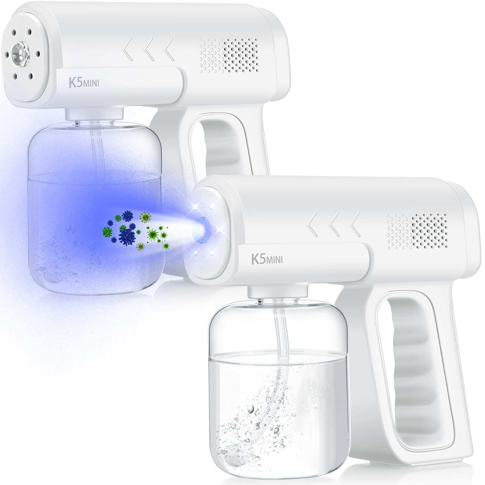 2 Pack Rechargeable Atomizer Sprayer Gun Handheld Nano Spray Cordless Disinfectant Steam Large Capacity Electric Fogger Machine Disinfection for Car School Home Hotel