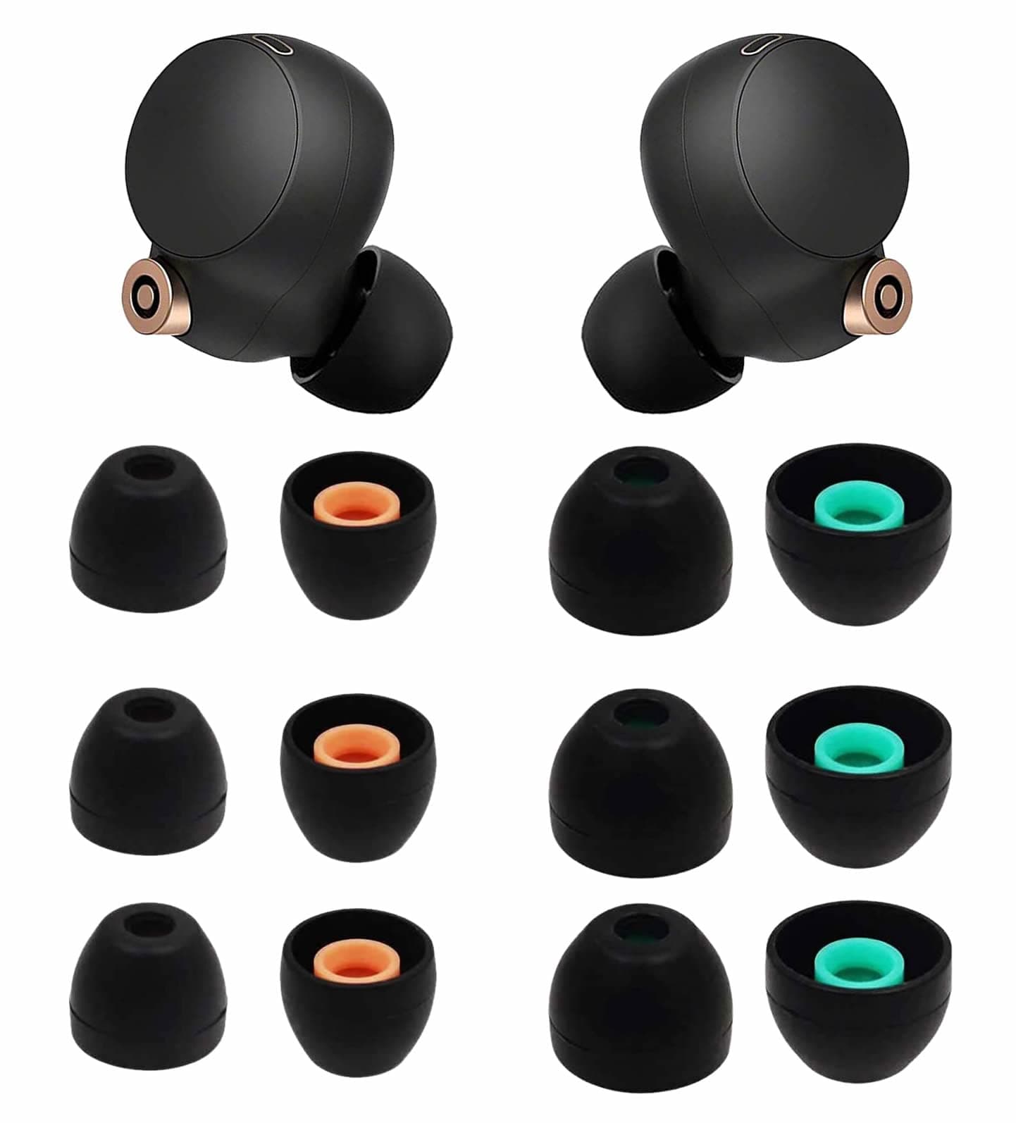 6 Pairs WF-1000XM5 Ear Tips Buds, Small Medium 2 Size Replacement Silicone Rubber Eartips Earbuds Wing Gel Skin Cover Accessories Compatible with Sony WF-1000XM4 WF-C700N WF-C500 - S/M Black