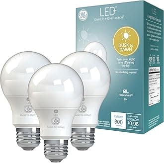 GE LED+ Dusk to Dawn LED Light Bulbs, 8.5W, Automatic On/Off Outdoor Light, Soft White, A19 (Pack of 3)