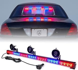 Xprite Police Lights, 31.5 Inch LED Traffic Advisor Light Bar, 21 Flashing Patterns w/Suction Cup, Interior Windshield Deck Emergency Lights for Vehicle Police Volunteer Trucks - Red & Blue