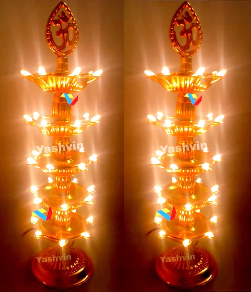 Balaji E Retail Puja Light for Mandir 5 Layer Electric Diya 35 Deep Tested-Trusted Electric Diya for Pooja Room Deepak Light Pooja Diya Light Pack of 2 Diya ||SHM399