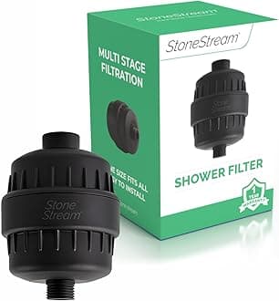 StoneStream Original ® EcoPower Shower Head System — Spa Like Ionic Filter to Soften & Save Water — Universal Hard Water Filter for All Types of Showers — Matte Black