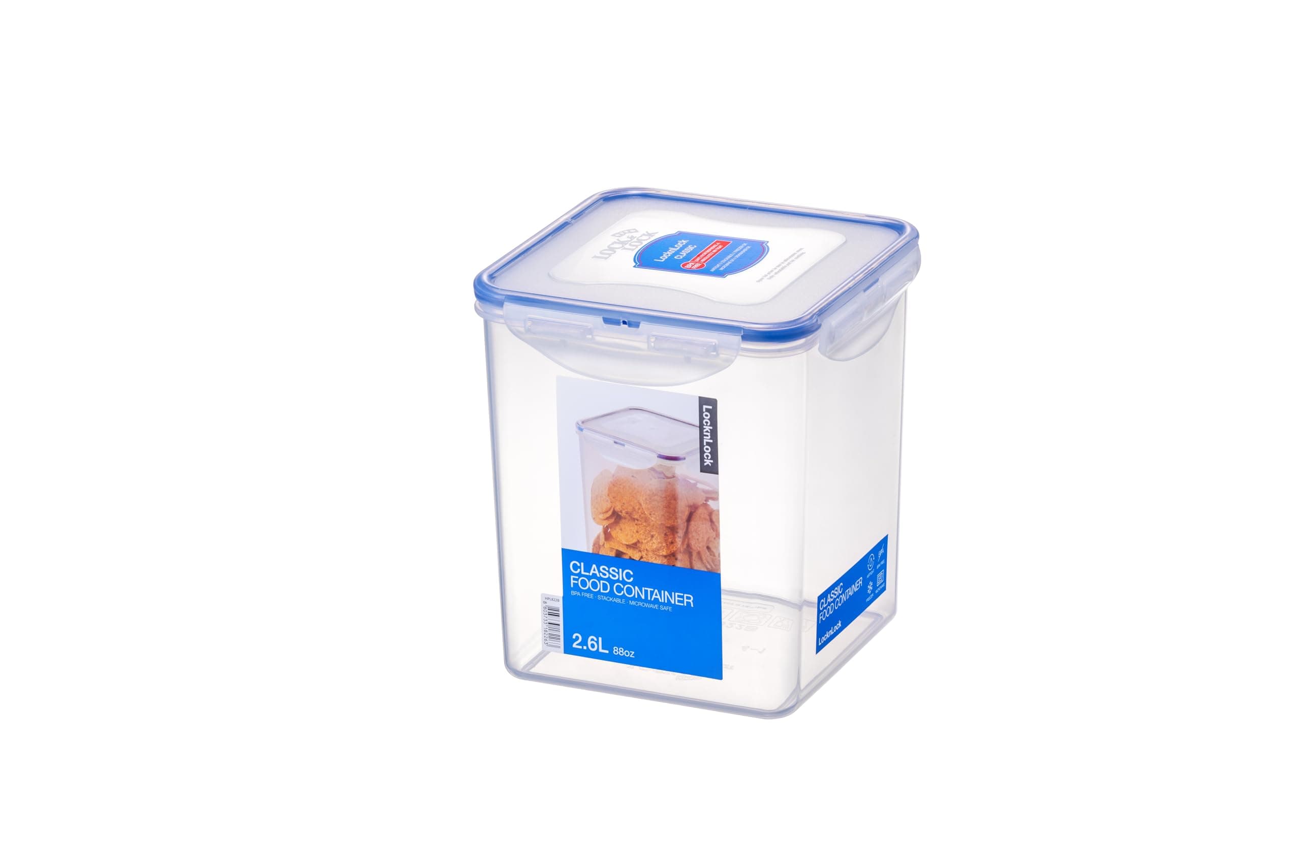 Lock & Lock Square Storage Container - Square 2.6 Litre (155 x 155 x 170 mm), Clear/Blue