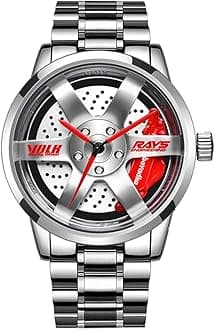 BOYADKAWheel Watch, Stainless Steel With Japanese Quartz Movement, Waterproof Sports Wrist Watch With Rim Hub Design for Men/Car Enthusiast