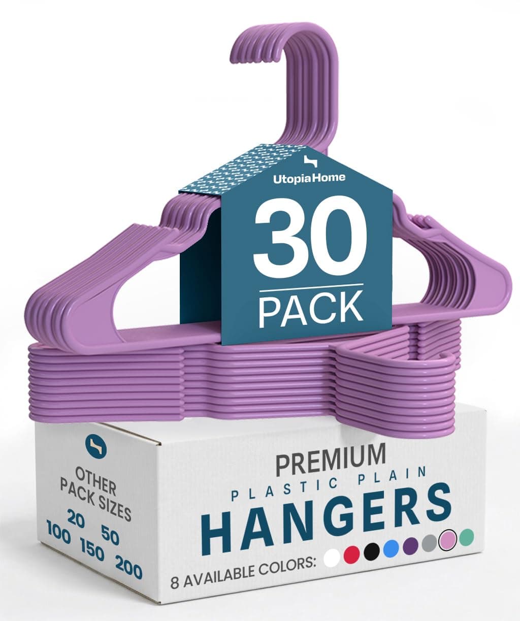 Utopia Home Plastic Hangers 30 Pack - Perfect Space Saving Clothes Hanger - Durable and Strong - Perfect Closet Organizers with Shoulder Grooves (Pink)