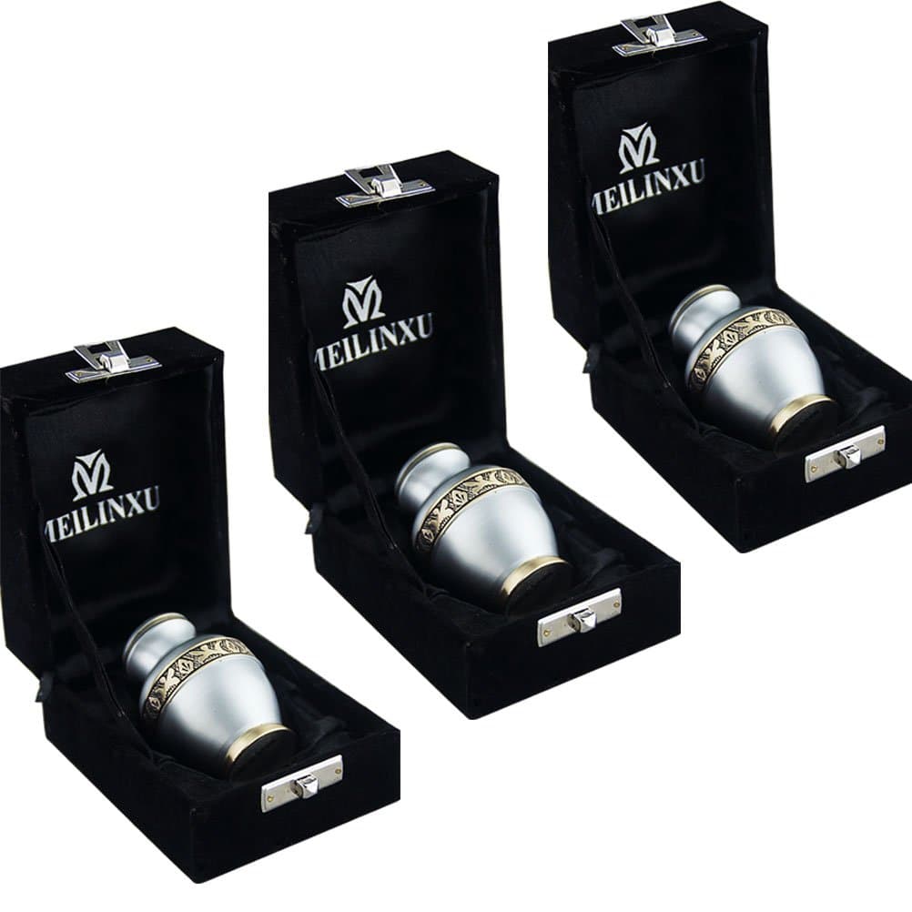 Small Keepsake Urns Set of 3 - Mini Funeral Keepsakes for Ashes - Cremation Urns for Human Ashes or Dogs - Fits a Small Amount of Cremated Remains-Display Burial Urn at Home or Office (Elsene Sky Blue