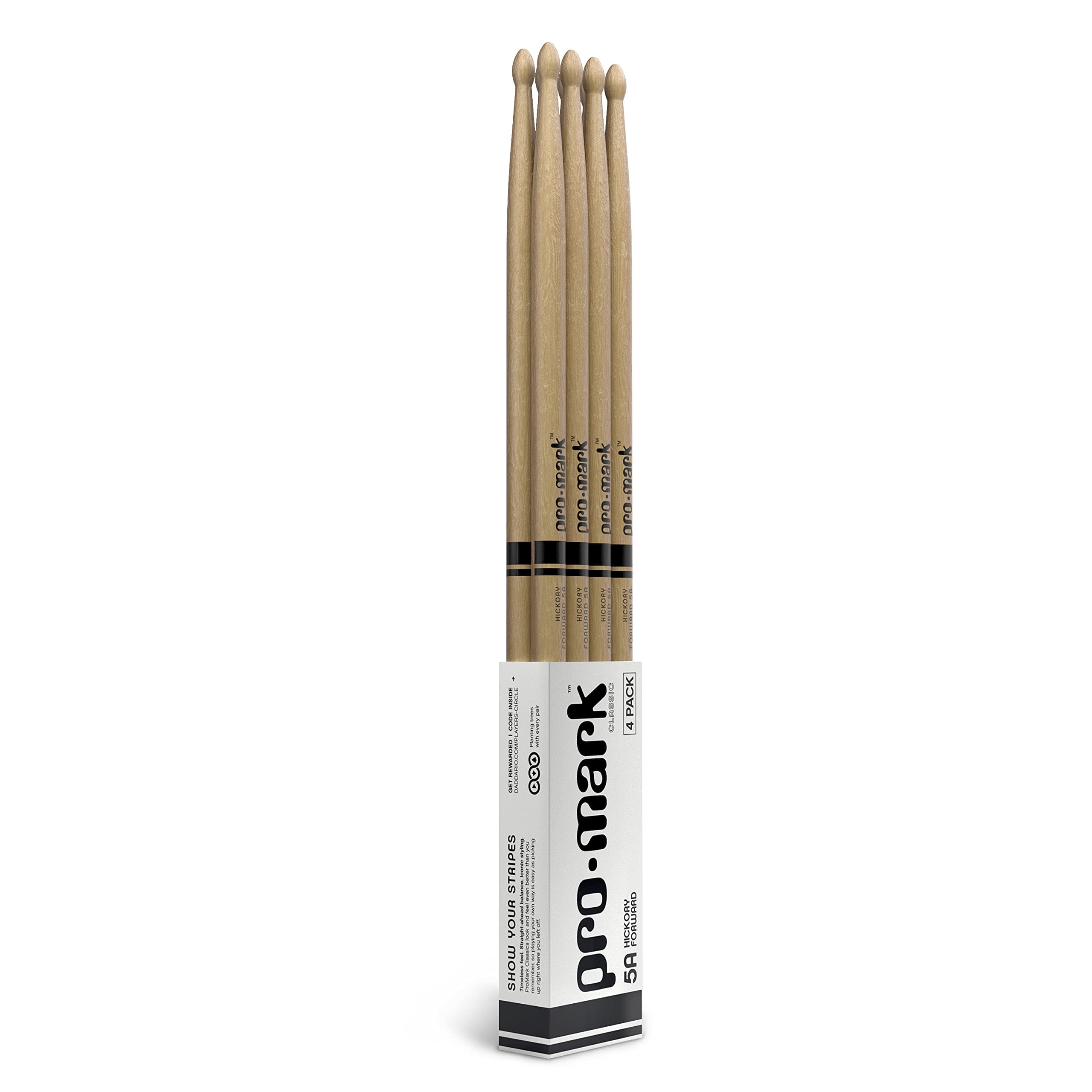 ProMark Drum Sticks - Classic Forward Hickory 5A Drumsticks - Drum Sticks Set - Drum Accessories - Wood Drumsticks for Adults and Youth - Oval Wood Tip - Buy 3 Pairs Get 1 Free