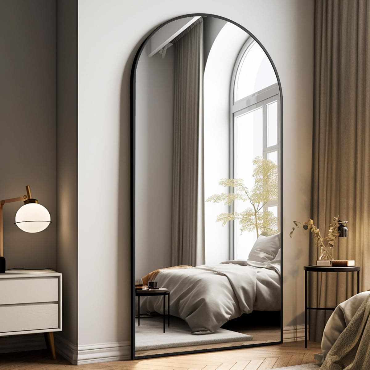 Easly Oversized Full-Body Mirror, 76" x 34" Arched Full-Length Mirror, Black Metal Frame, Floor Mirror for Bedroom, Living/Dressing Room, Gym - Stand/Wall Mounted/Leaning