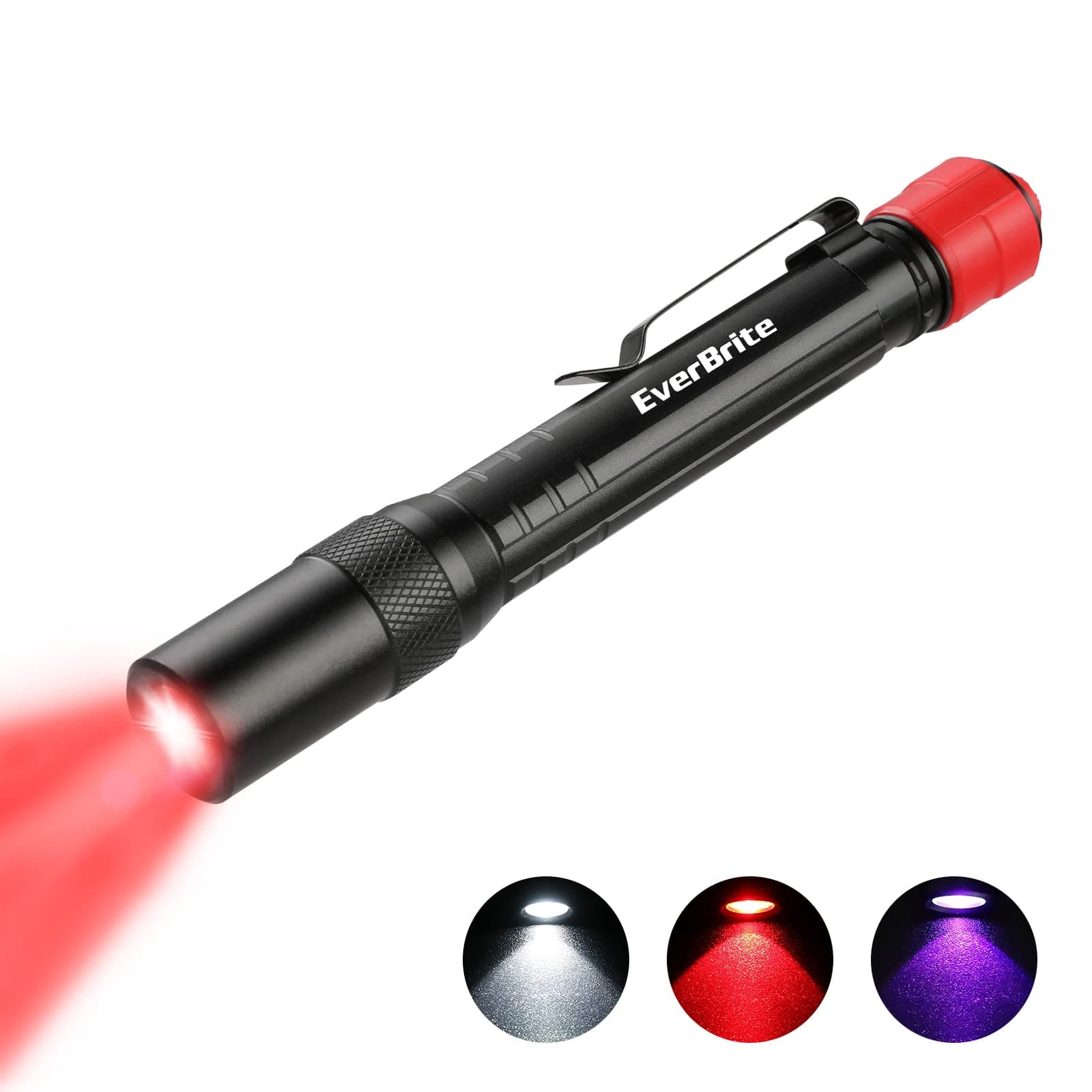 Red Light Flashlight with 395nm Blacklight UV/White Light, Multi-Function LED Pocket Pen Light, AAA Batteries Included, for Night Vision, Pet Stain Detection, Camping