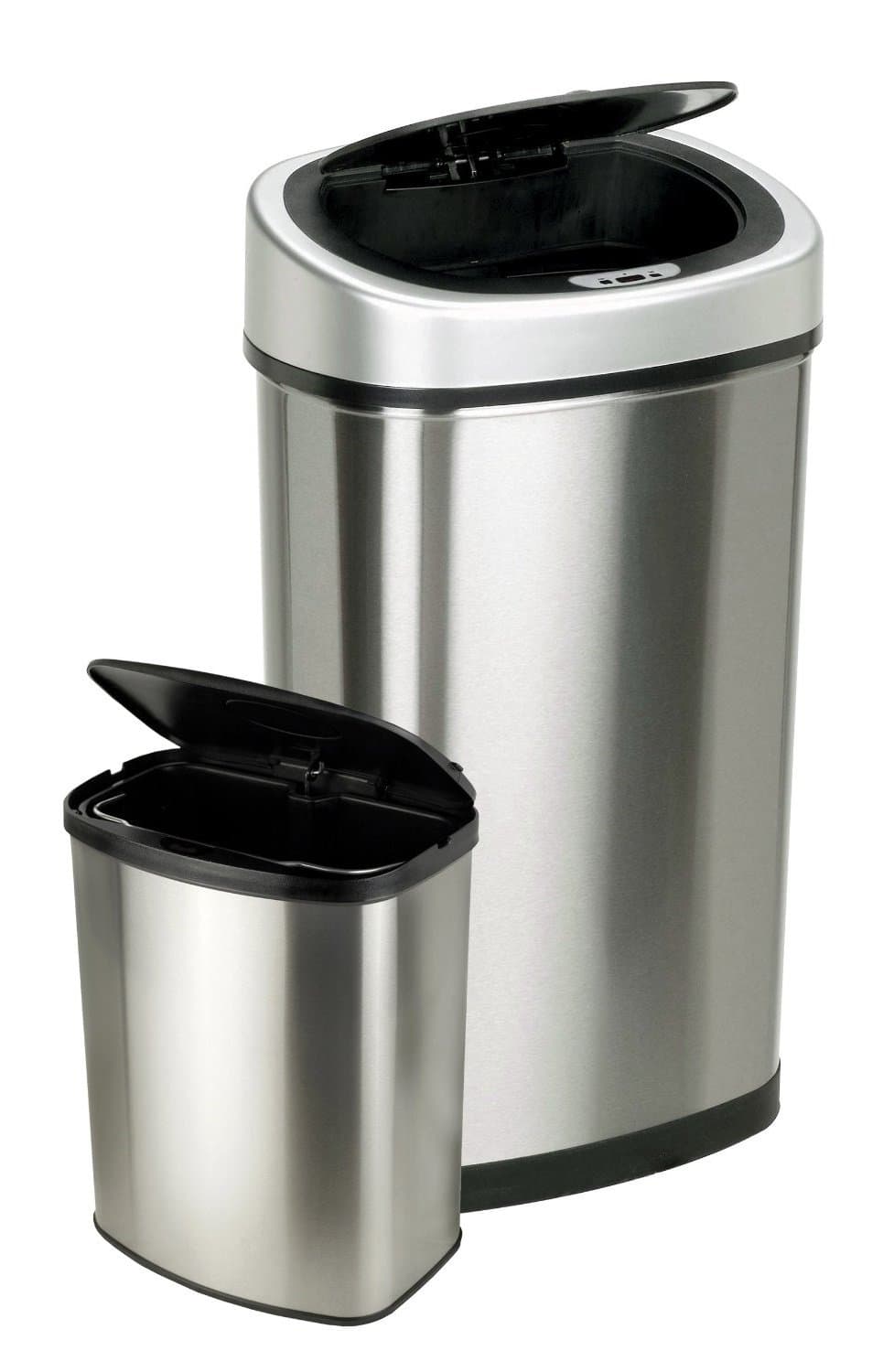 CB-DZT-50-9/8-1 Automatic Touchless Infrared Motion Sensor Trash Can Combo Set, 13 Gal 50L & 2 Gal 8L, Stainless Steel Base (Oval & Rectangular, Silver/Black Lid)