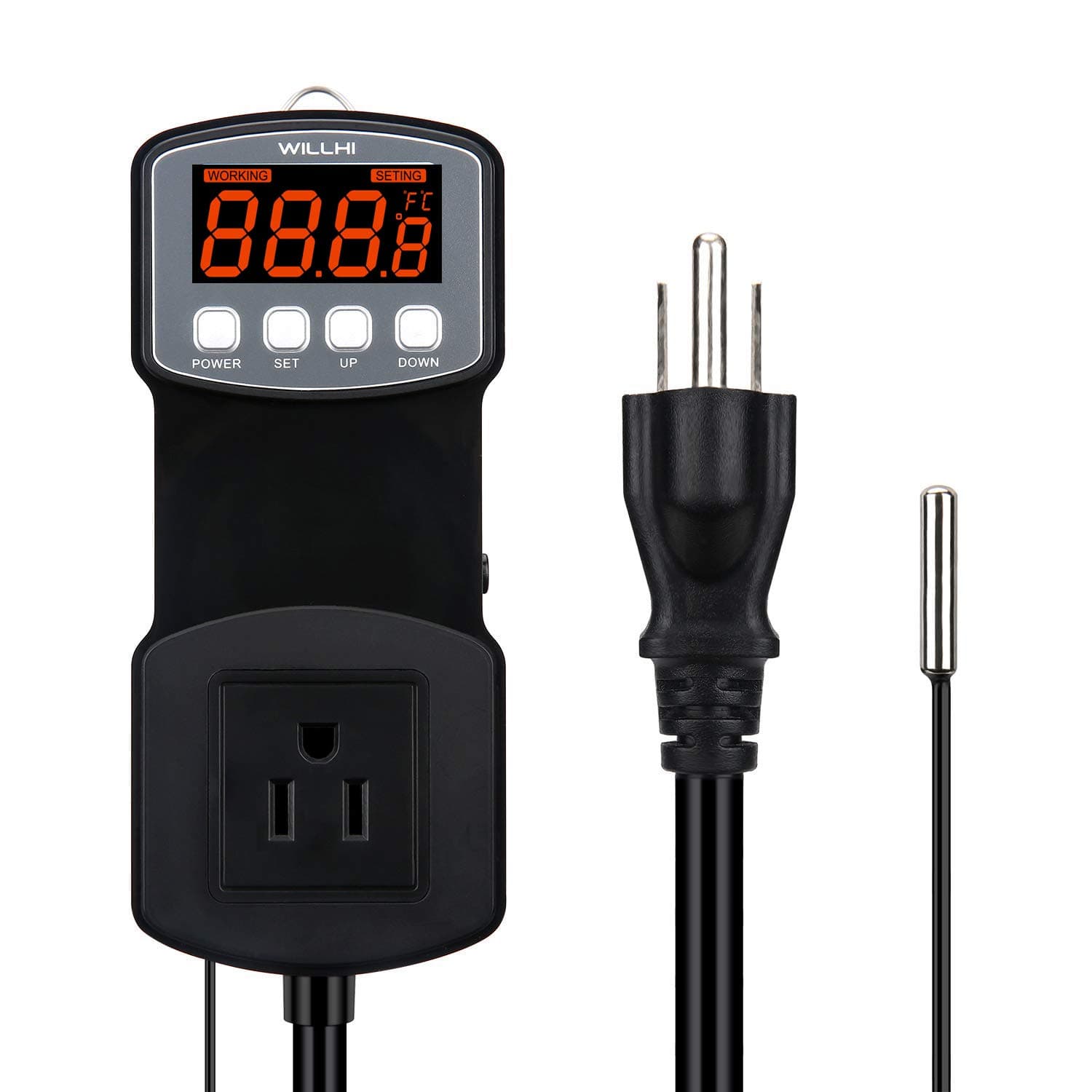 Digital Pid Temperature Controller Build in Outlet 110V 5A Over Current Protection Thermostat plug Heating Mode Only -58~230℉ for Reptile Homebrew Growtent Aquarium Temperature switch, WH-1803C