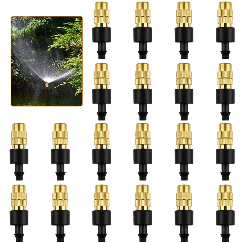 SYOSI Adjustable Brass Misting Spray Nozzle, , 20 Pieces Atomizing Nozzle Drip Irrigation Sprayer, Head Nozzle Sprinklers for Garden Watering Irrigation