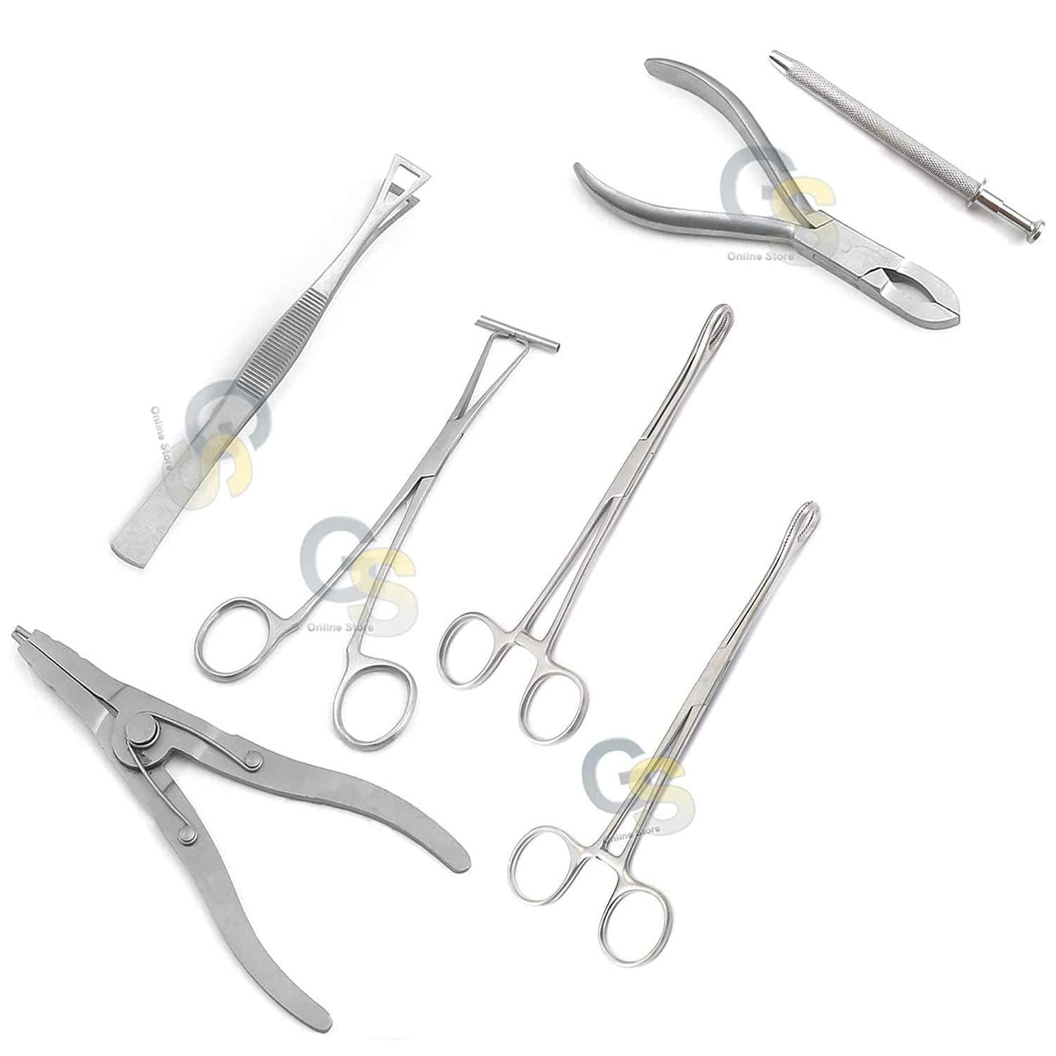 7 Body Piercing Instruments Set Tools Penington Forceps, DS-1030 by G.S Online Store