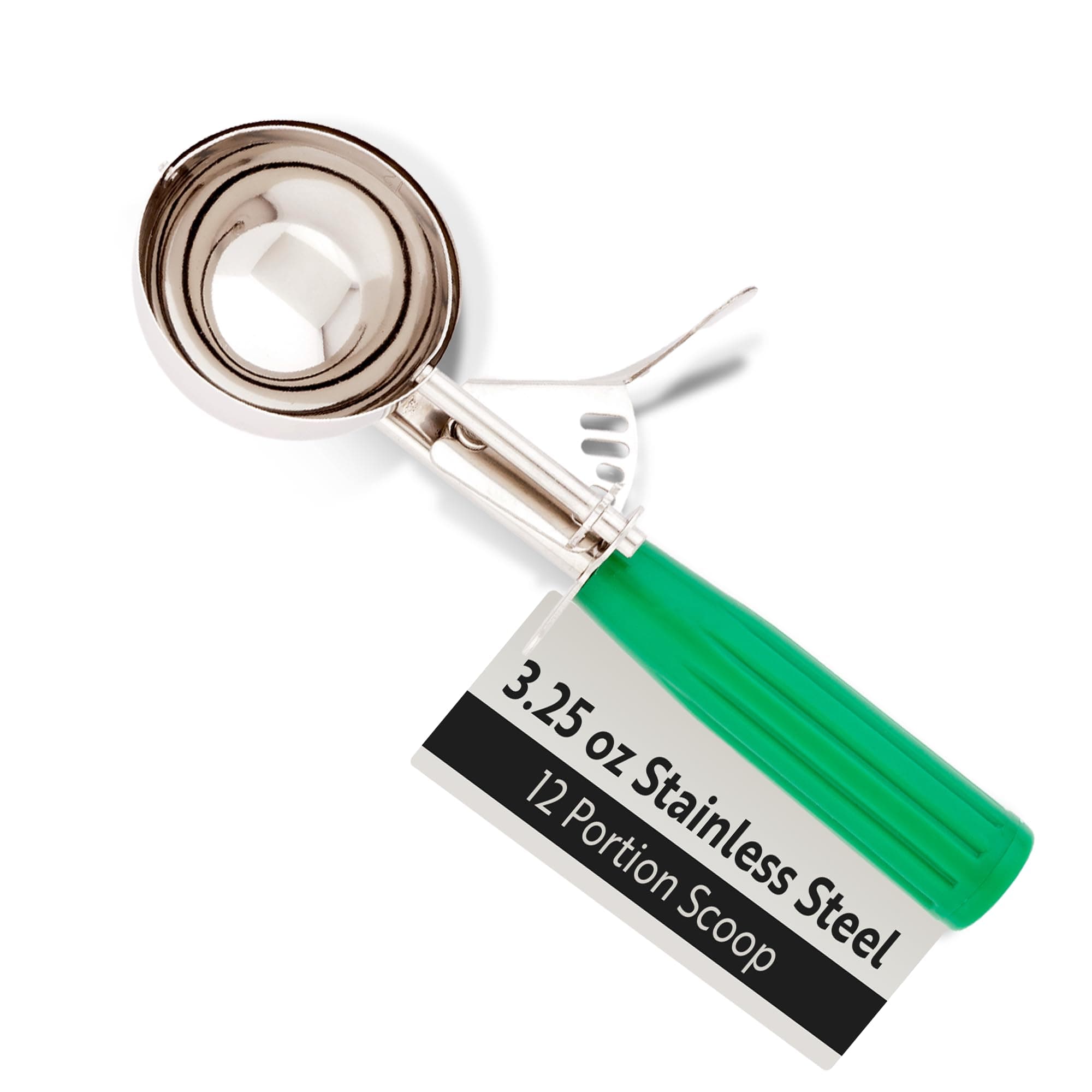 Restaurantware Met Lux 3.25 Ounce Portion Scoop 1 Trigger Release Cookie Scoop - With Green Handle Stainless Steel Disher For Portion Control Scoop Cookie Dough Cupcake Batter Or Ice Cream