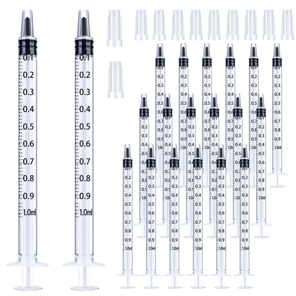 HiMo 20 Pack 1ml Syringe with Cap for Liquid, 1cc Plastic Small Syringes with Cover, Non-Sterile, No Needle