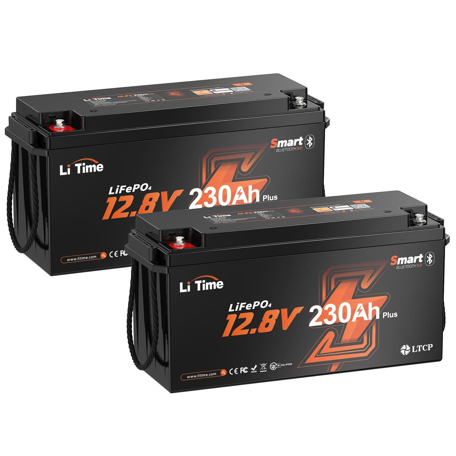 Litime 2-Pack 12V 230Ah Bluetooth Lithium RV Battery, Low Temp Cutoff Protection, Built-in 200A BMS, Max 2944Wh Energy, LiFePO4 Battery Perfect for RV, Trolling Motor, Off Grid, Backup Power