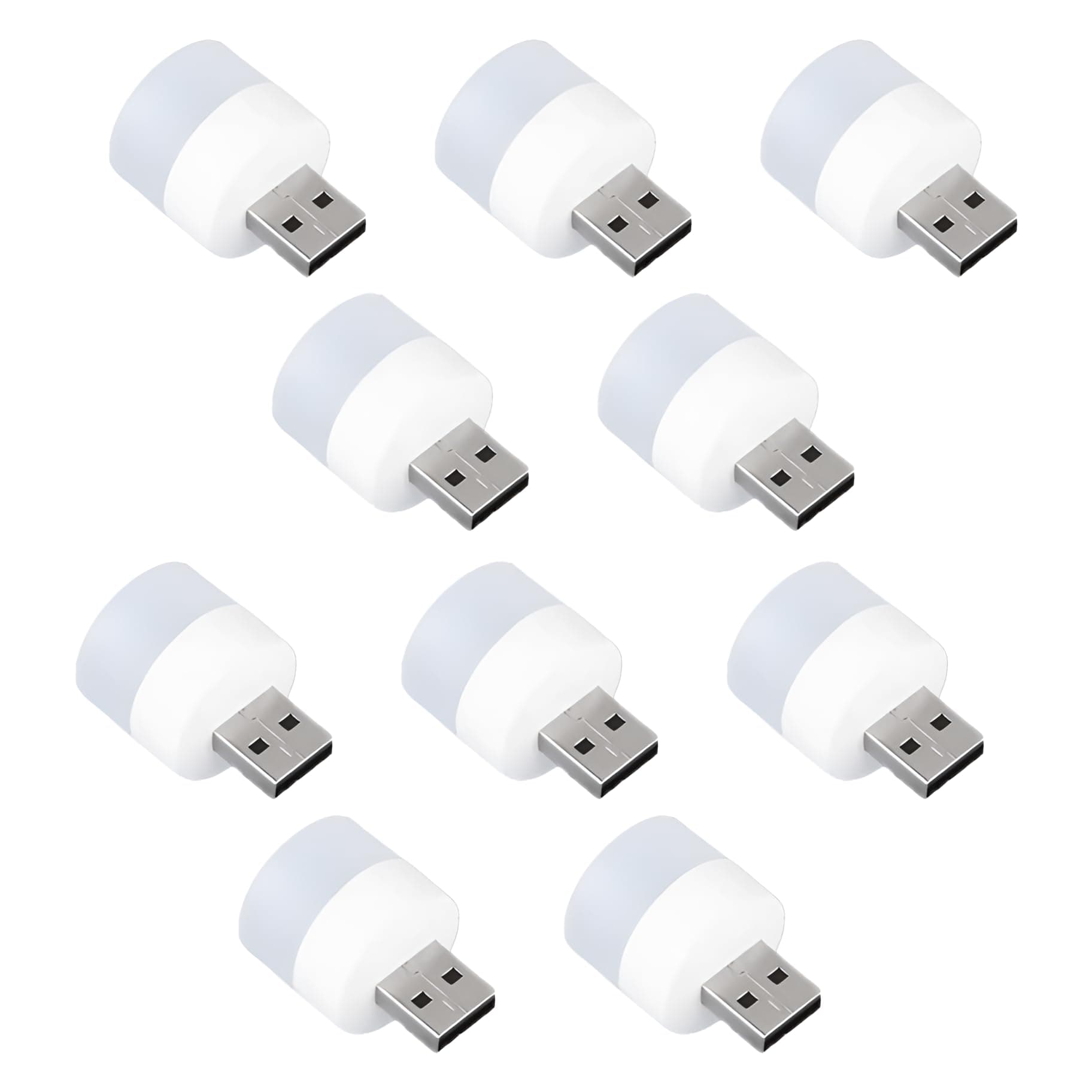 Oblivion Plastic Usb Led Lamp Night Light, Plug In Small Led Nightlight Mini Portable For Pc And Laptop (Pack of 10, White).