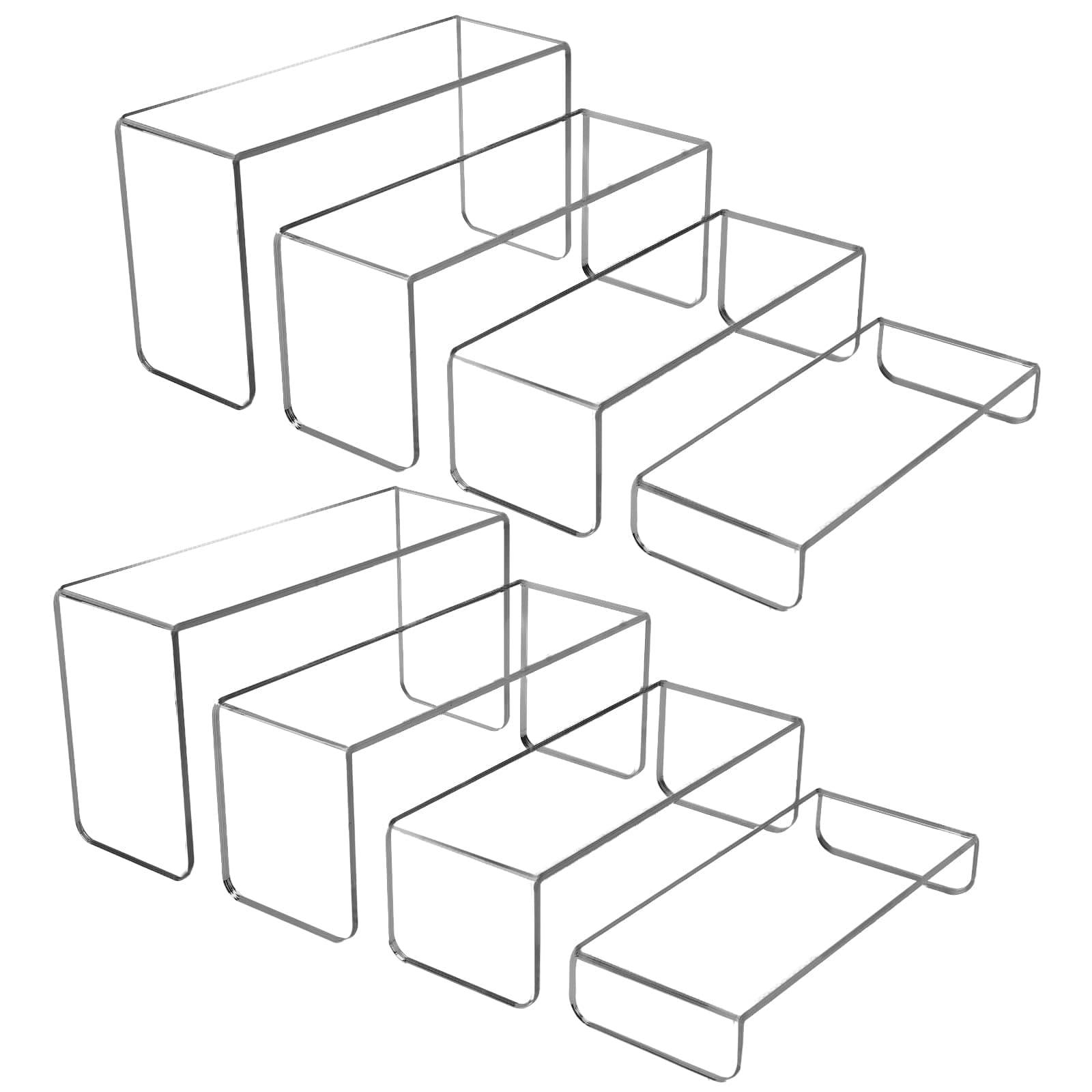 MerryNine 8 PCS Acrylic Risers for Display, 4-Tier Clear Display Stand Risers, multifunction acrylic transparent Pop stand for Cupcakes, Figures, cosmetics, Collectibles Display (Rectangle)