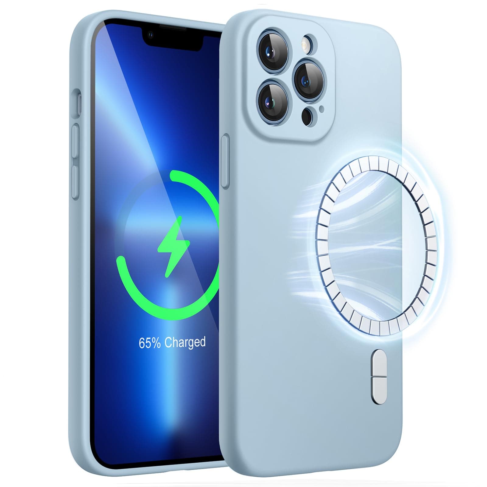 JETechMagnetic Silicone Case for iPhone 13 Pro 6.1-Inch, Compatible with MagSafe, Phone Cover with Camera Lens Full Protection (Blue Fog)
