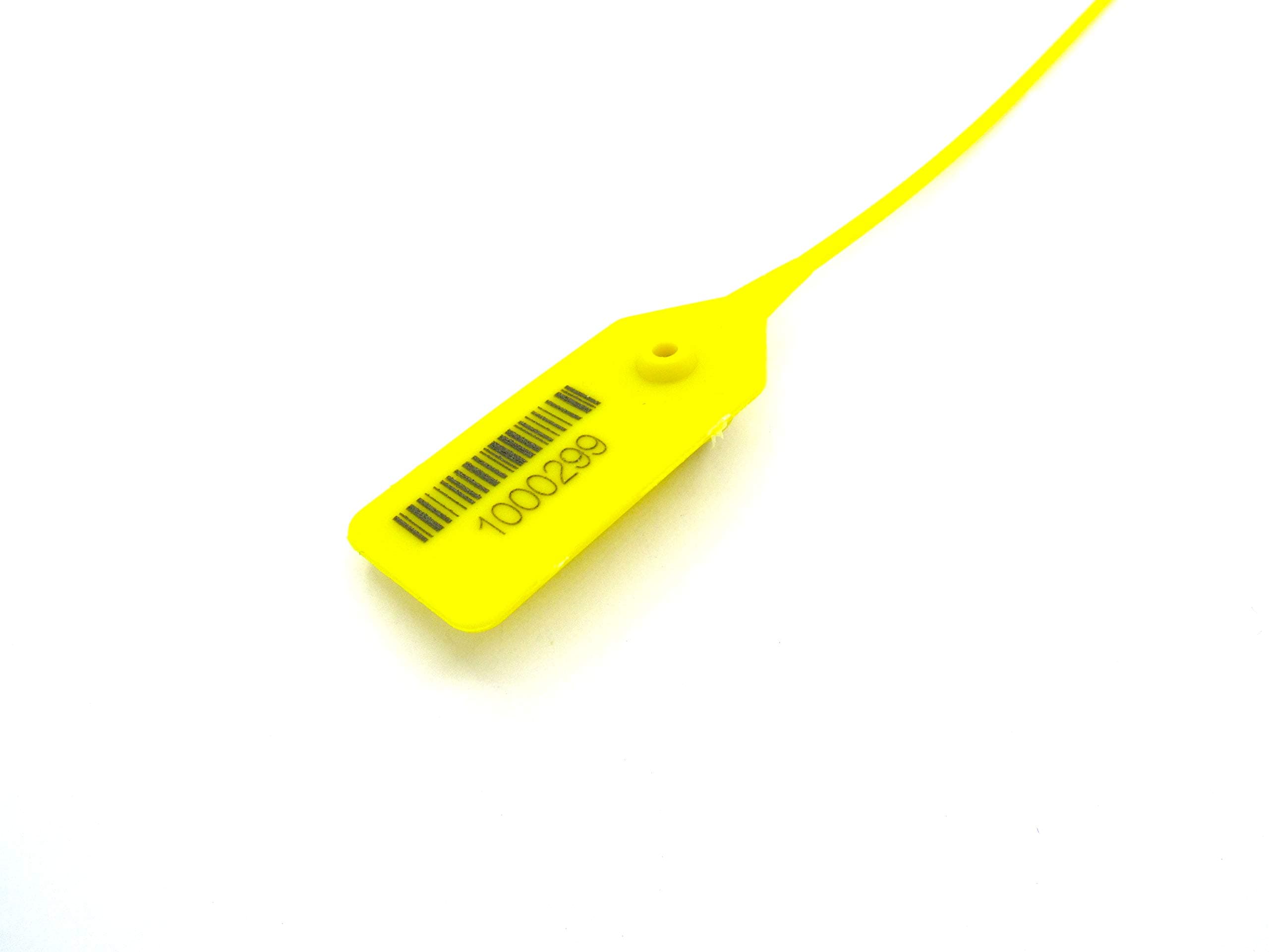 Pull Tight ECO Plastic Seal, 100 Pcs. Yellow Color. Size 15 ¾ inches – 400 mm. Numbered, Barcode, Adjustable. Metal Insert, Tamper Tags, High Rank, Disposable, Safety Lock