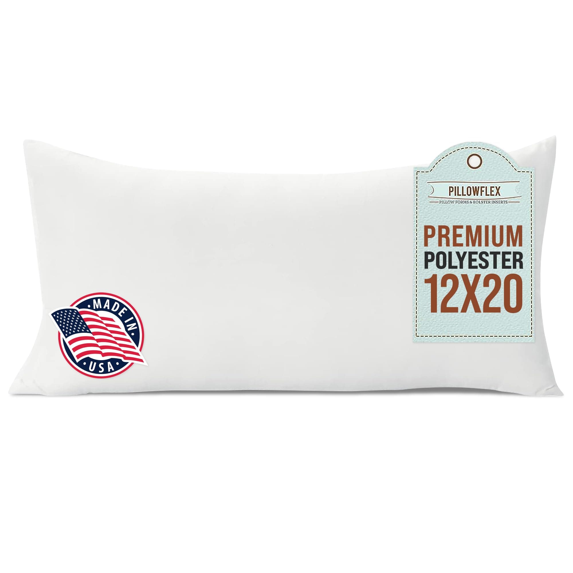 Pillowflex Premium Polyester Throw Pillow Insert - 12x20 Ultra Soft Large Rectangle Throw Pillow, Couch Sham, Lumbar, Back, Sofa - Machine Washable - Decorative Accent Form - 1 Soft Pillow