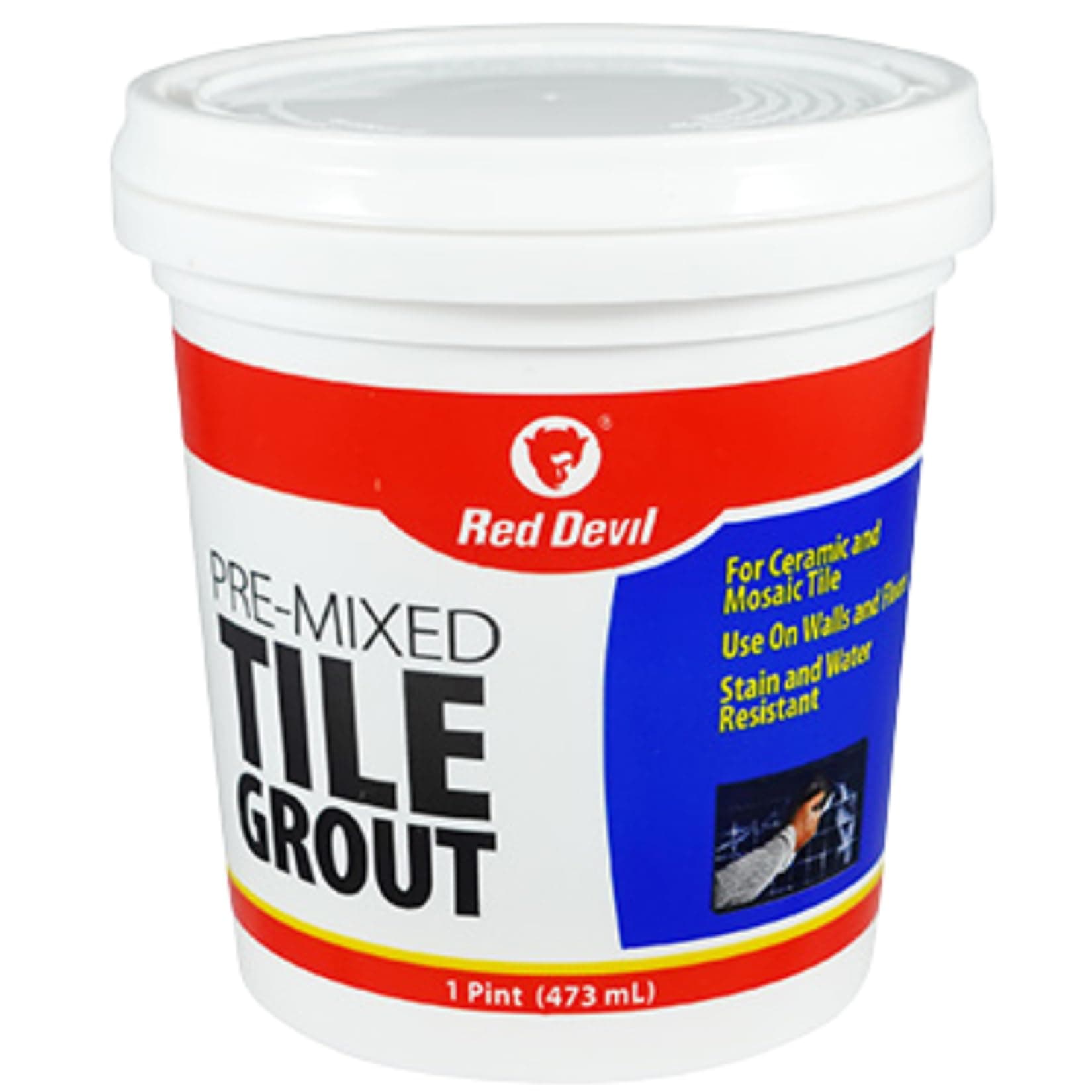 Red Devil 0428 Pre-Mixed Tile Grout - Professional Quality, Excellent Adhesion, Ideal for Wall & Floor Use - 1 Pint, White, Made in USA