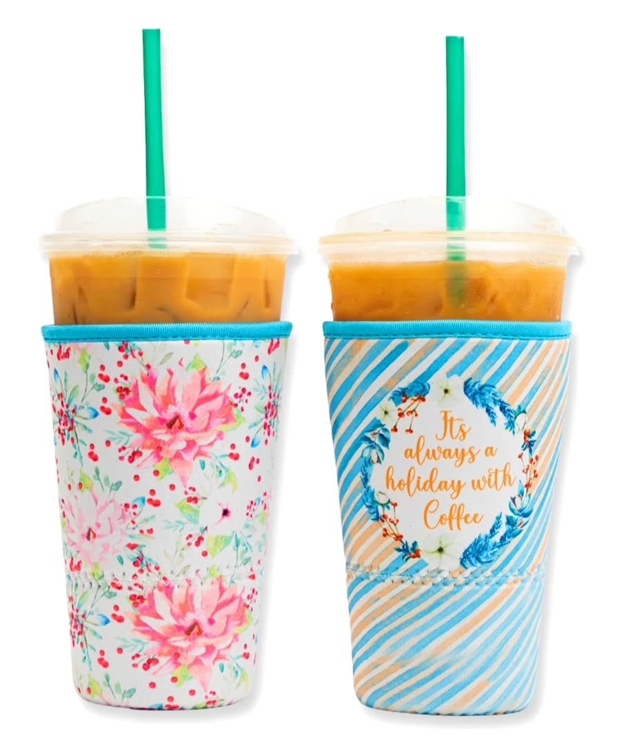 Baxendale Iced Coffee Sleeve for Large Sized Cups - 2 Pack - Neoprene Iced Coffee Sleeve (2 PK Large 32oz, Holiday)