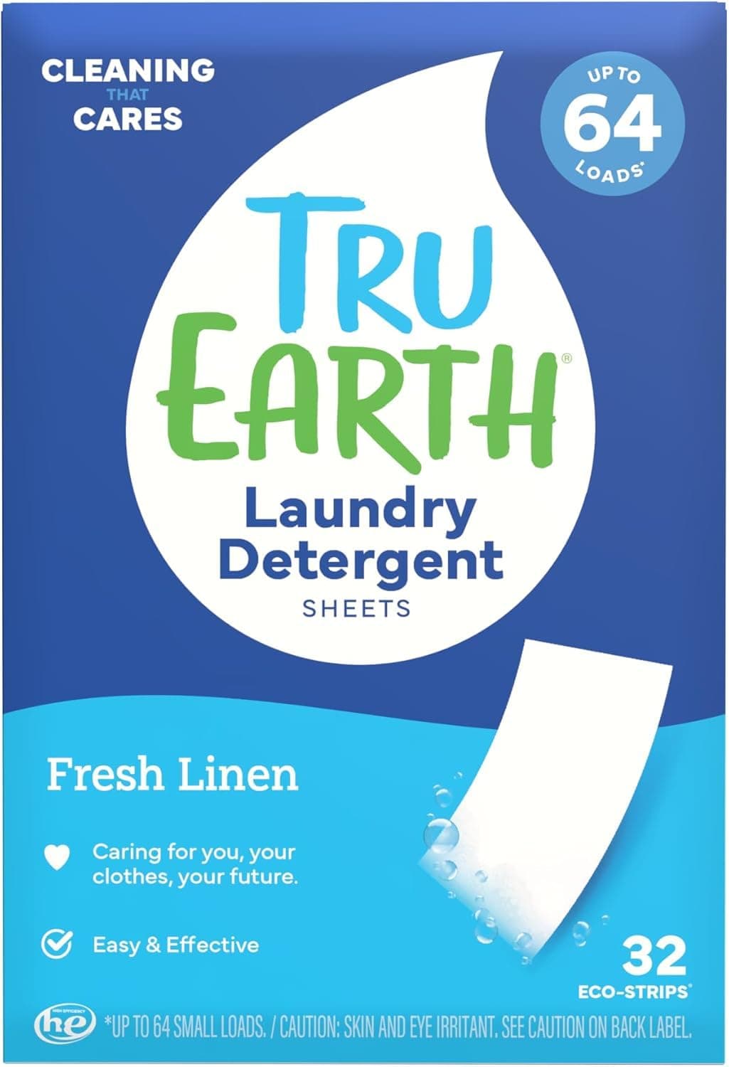 Eco-friendly, Biodegradable, Zero Waste, Cruelty-Free Laundry Detergent Sheets/Eco-Strips for Sensitive Skin, 32 Count (Up to 64 Loads), Fresh Linen Scent