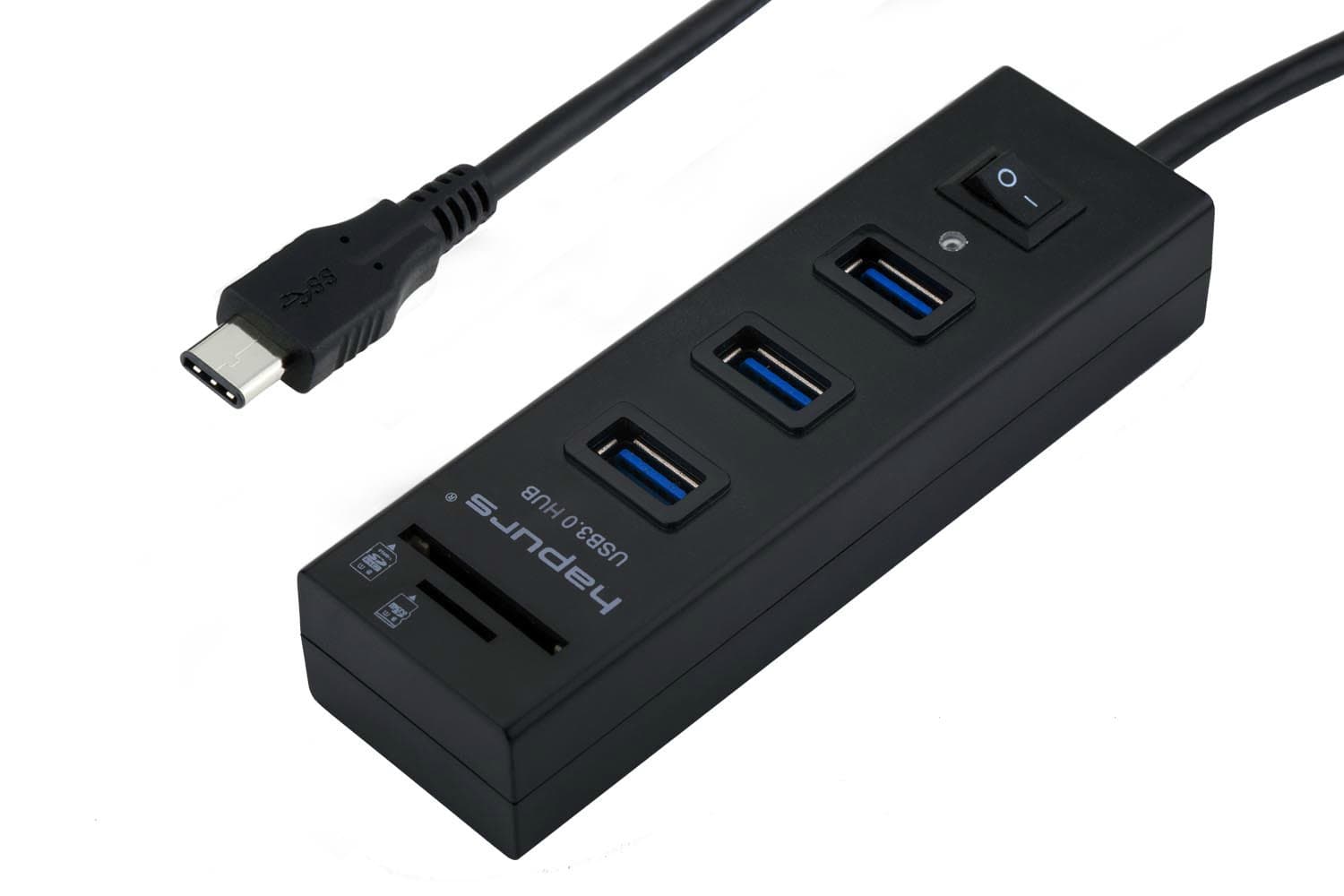 USB 3.1 Type-C (USB-C) Hub, Hapurs USB 3.1 Type C Male Portable HUB, 3 USB3.0 Port and High speed SD TF MMC card reader with Power Switch for New Macbook, Chomebook ¡­