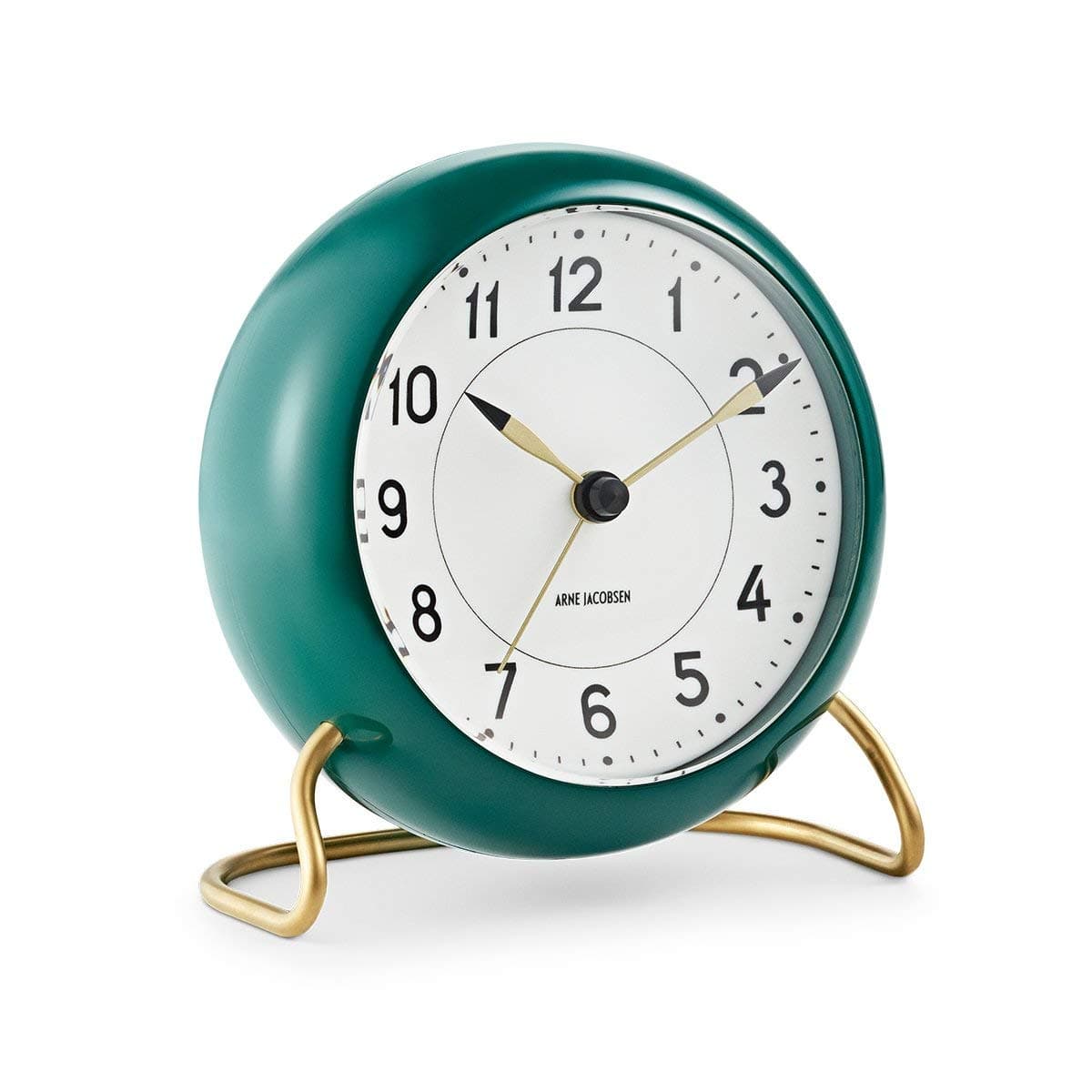 Arne Jacobsen Clocks Station Table Clock, Green and White, 4.7"H x 4.3"D