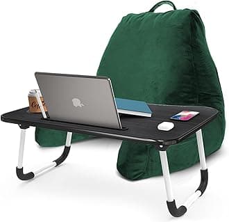 Nestl Reading Pillow with Portable Laptop Lap Desk - Shredded Memory Foam Back Support Pillow for Sitting Up in Bed and Couch Rest Pillows with Arms, Bed Tray Table with Foldable Legs, Dark Green