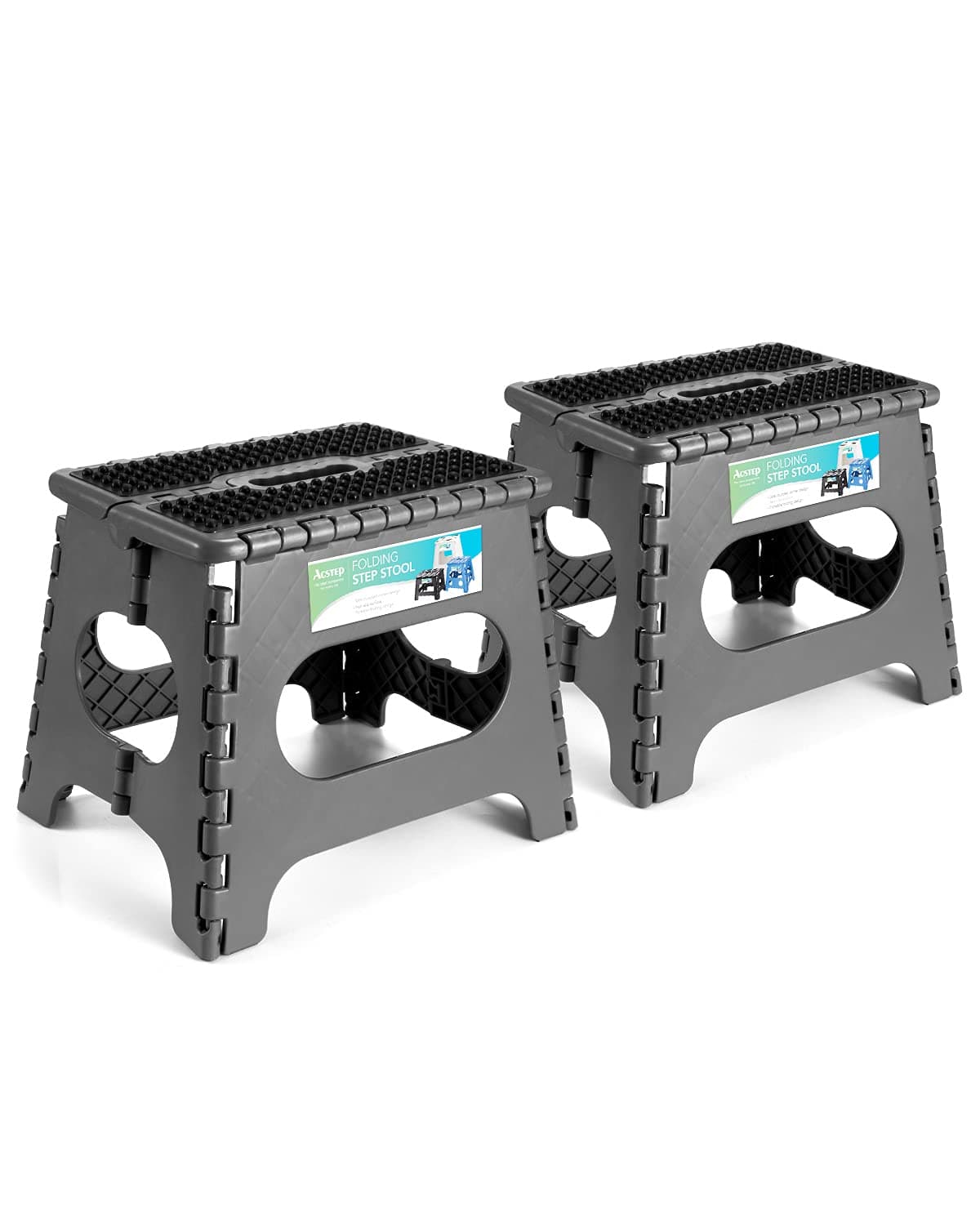 ACSTEP Folding Step Stool Non-Slip Folding Stool 11 inch Height Step Stool for Kid and Adult Premium Heavy Duty Foldable Stool Kitchen Garden Bathroom Stepping Stool (Grey,2 Pack)
