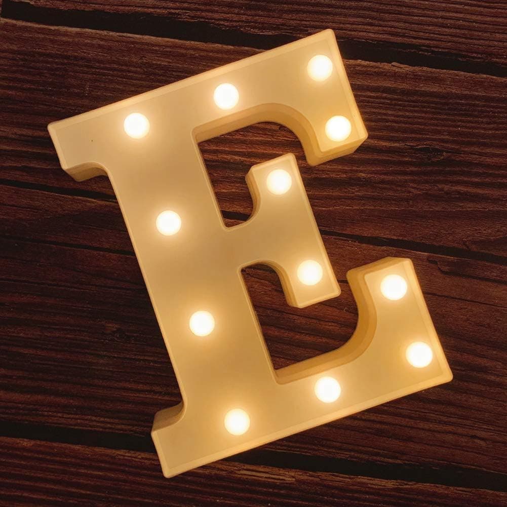 Decorative LED Light Up Number Letters, White Plastic Marquee Number Lights Sign Party Wedding Decor Battery Operated Warm (E)