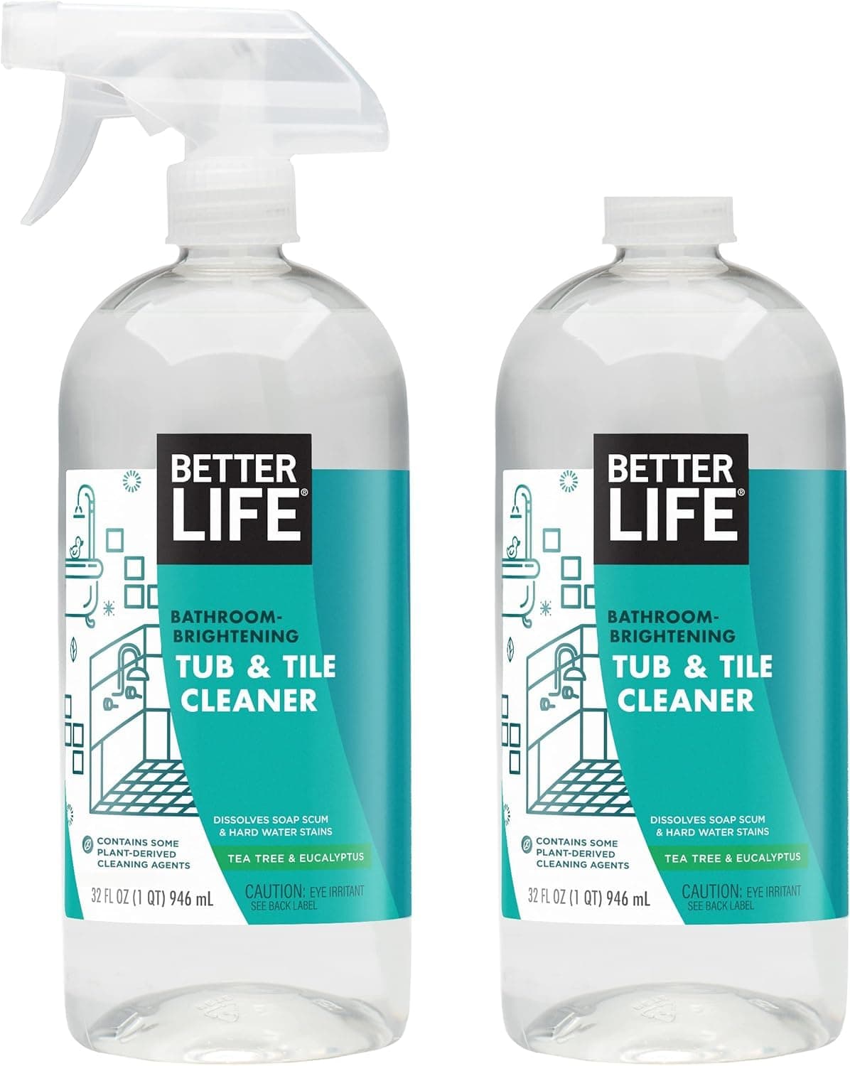 Bathroom Cleaner - Tea Tree Bathtub & Shower Cleaner Spray for Glass and Tile - Foaming Mold and Mildew Remover for Tub Works on Hard Water Stains - 32oz (Pack of 2)