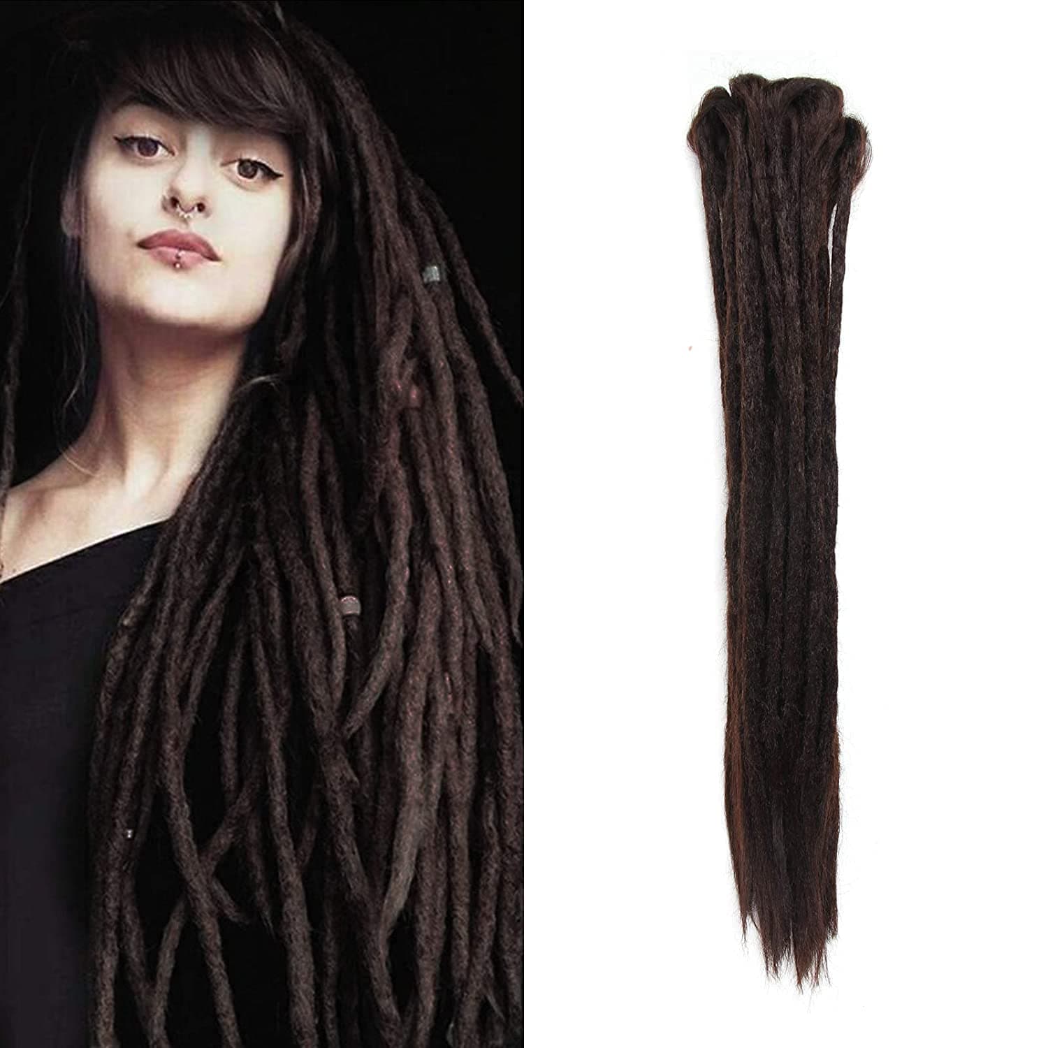 Dsoar 20 Inch 10 Pieces/Pack Locs Hair Extensions Double Sided Dreadlock Extensions Handmade Synthetic Dreads (40 Inches, 4#/Dark Brown)