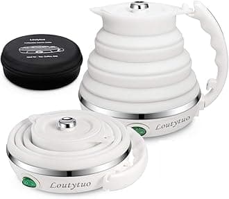 Ultrathin Upgraded Food Grade Silicone Travel Foldable Electric Kettle Boil Dry Protection Portable with Dual Voltage and Separable Power Cord,555ML 110-220V US Plug