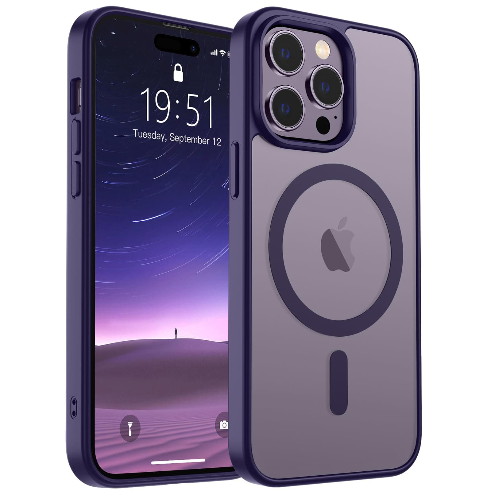 SUPFINE Magnetic for iPhone 14 Pro Case (Compatible with MagSafe) (Military Grade Drop Protection) Translucent Matte Shockproof Phone Case, Dark Purple