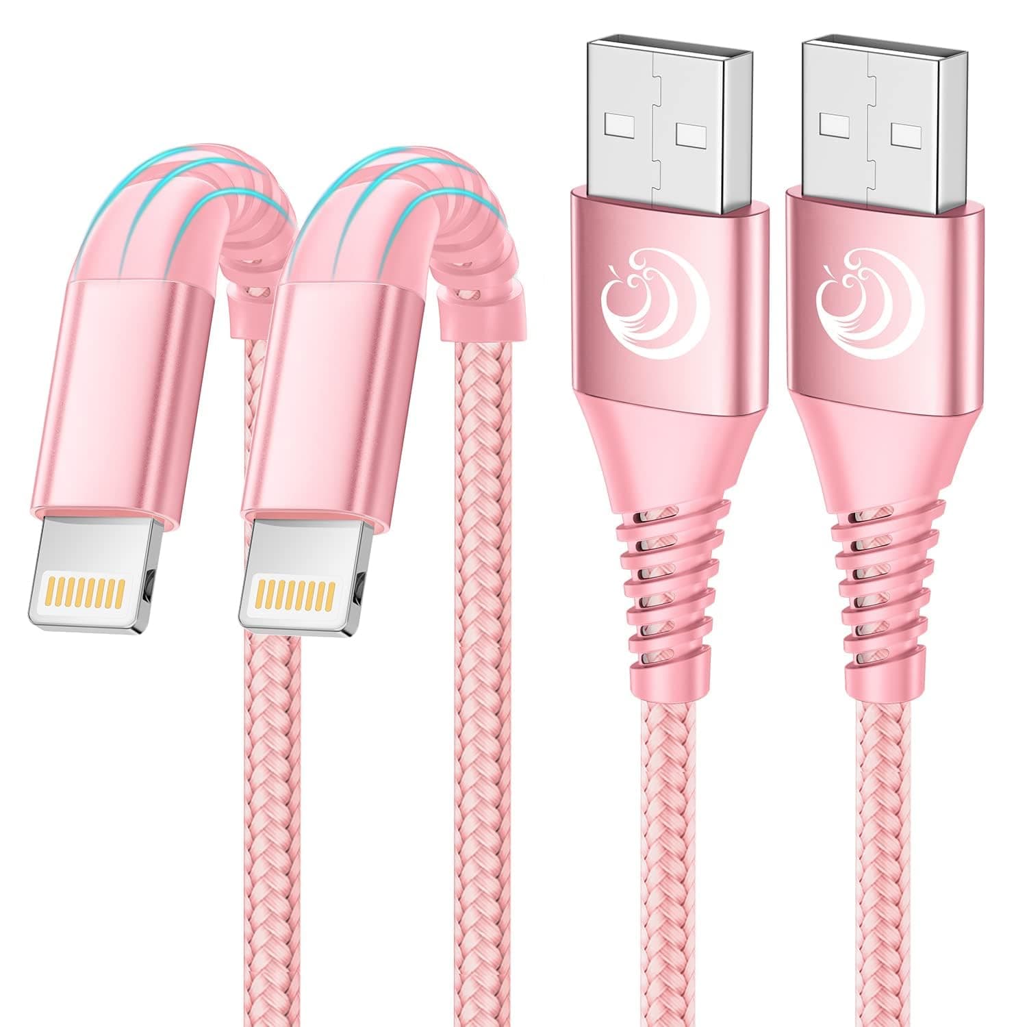 Aioneus iPhone Charger 6ft 2Pack, Apple Certified USB A to Lightning Cable Nylon Braided Phone Charger Cord Fast Charging for iPhone 14 13 12 11 Pro Xr Xs Max 10 8 7Plus 6 SE -Pink