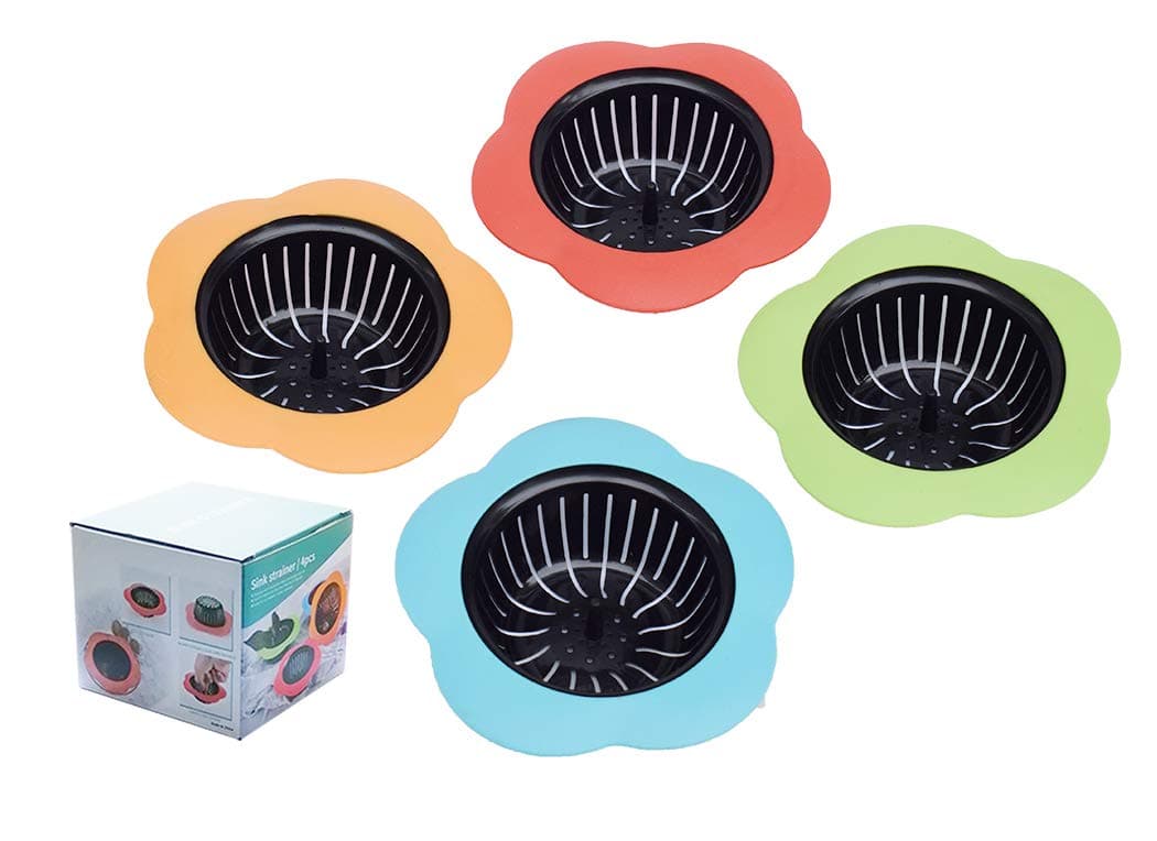 Kitchen Sink Strainer 4 Pack, Pouring strainers,Drain FilterLarge Wide Rim 4.5" Diameter (4.5" Diameter, 4 Color)