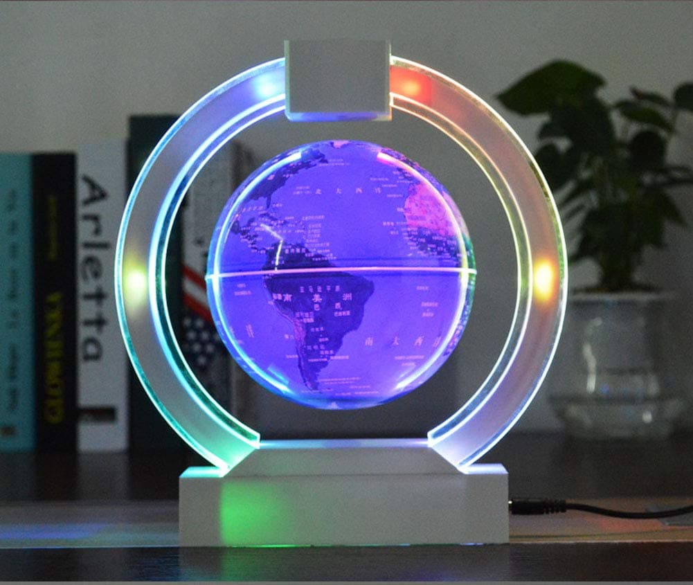 Magnetic Levitation Floating World Globe, 6 inch rotating globe gravity ball Mysterious Suspension in The air World map Home Office Decoration Crafts Fashion Holiday Gift (Colored white frame)