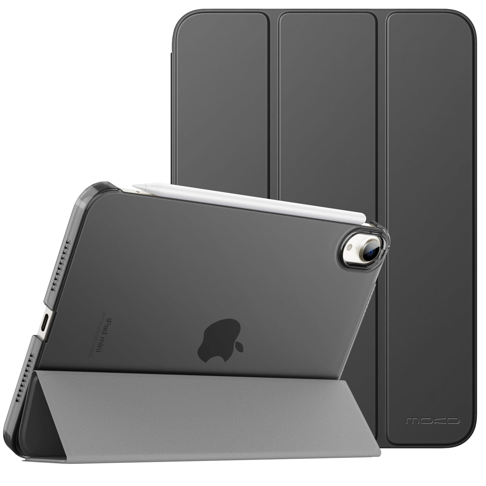 for iPad mini 7 (A17 Pro) Generation Case 2024, iPad mini 6 Case 2021, 8.3-inch Slim Lightweight Protective Hard Back PC Shell Stand Cover Support Touch ID, Auto Wake/Sleep, Space Gray