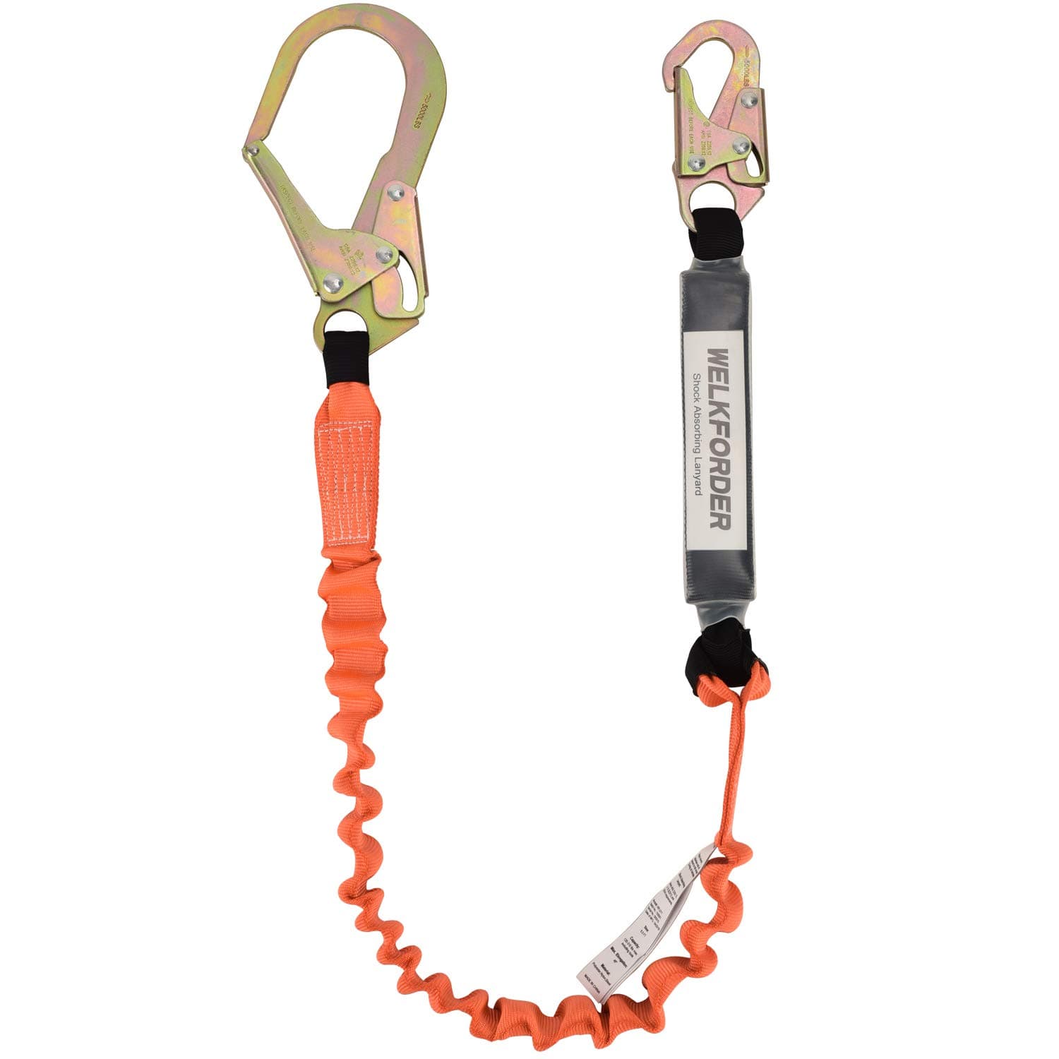 Single Leg 6-Foot Fall Protection for Construction Shock Absorber Stretch Safety Lanyard with Snap & Rebar Hook Connectors ANSI Z359.13-2013 Complaint