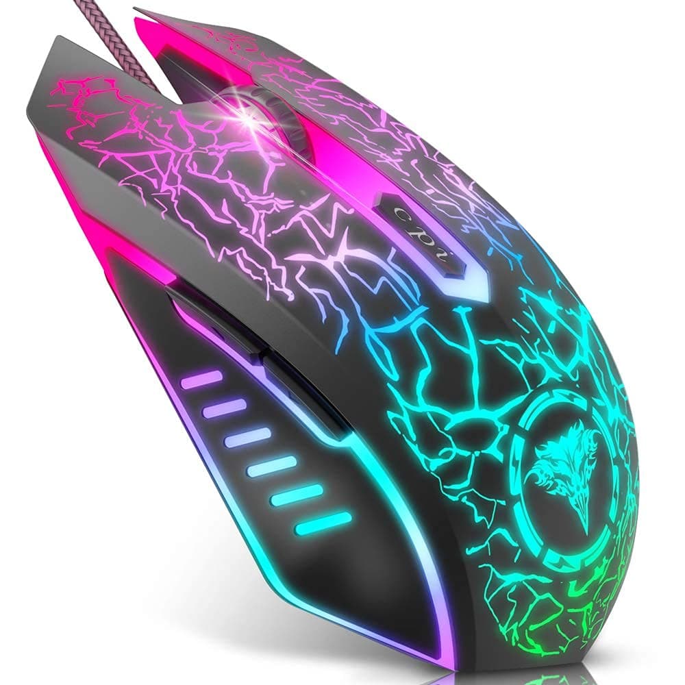 BENGOO Gaming Mouse, Wired Gaming Mouse with RGB Light, Optical, 6 Buttons, 1200-3600 4-Level DPI Switching, USB Connection, Multi-Button Mouse, Ergonomic Design, Compatible with Windows/Mac/Vista