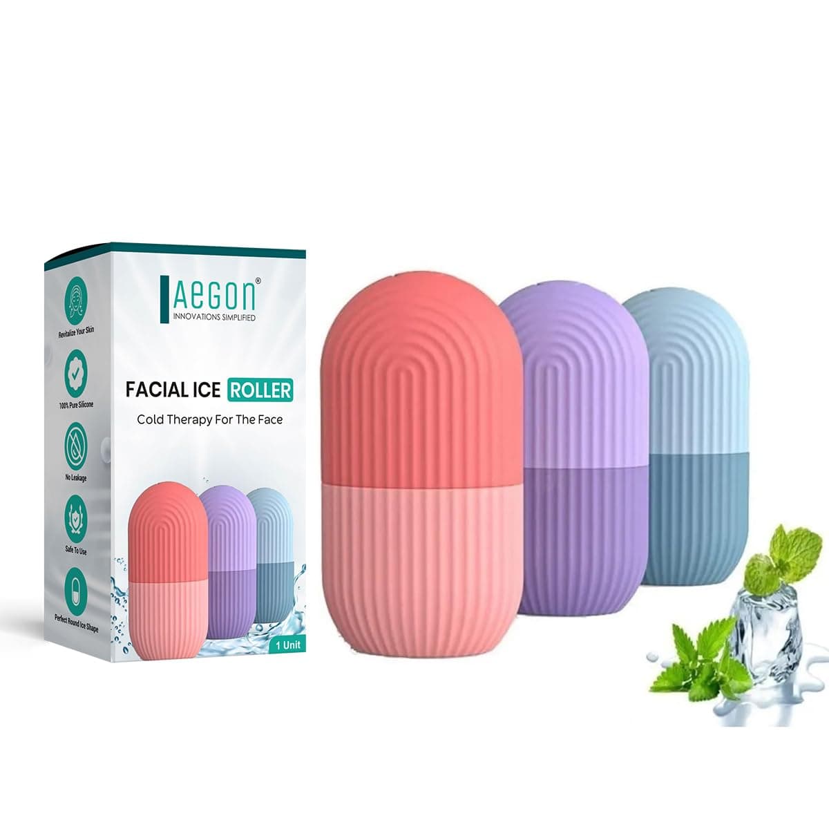 Aegon Ice Roller for Face | Ice Roller for Face Massager | For Men & Women | Ice Cube Roller for Glowing Skin & Puffy Eyes | Reusable & Unbreakable (Assorted) 1 Unit