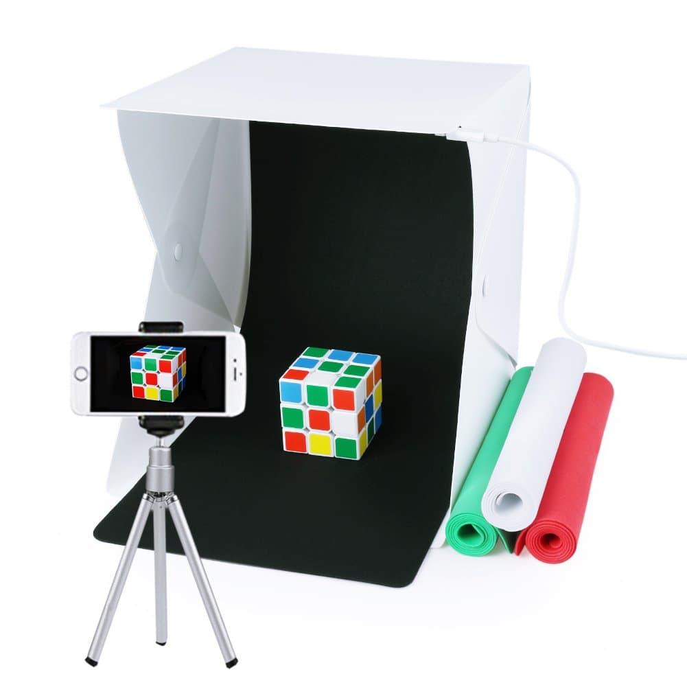 Portable Photo Studio,URiver Mini LED Light Box Kit Folding Table Top and 4 Backdrops Photography Lighting Tent (Size:9.5" x 9.5" x 8.7")