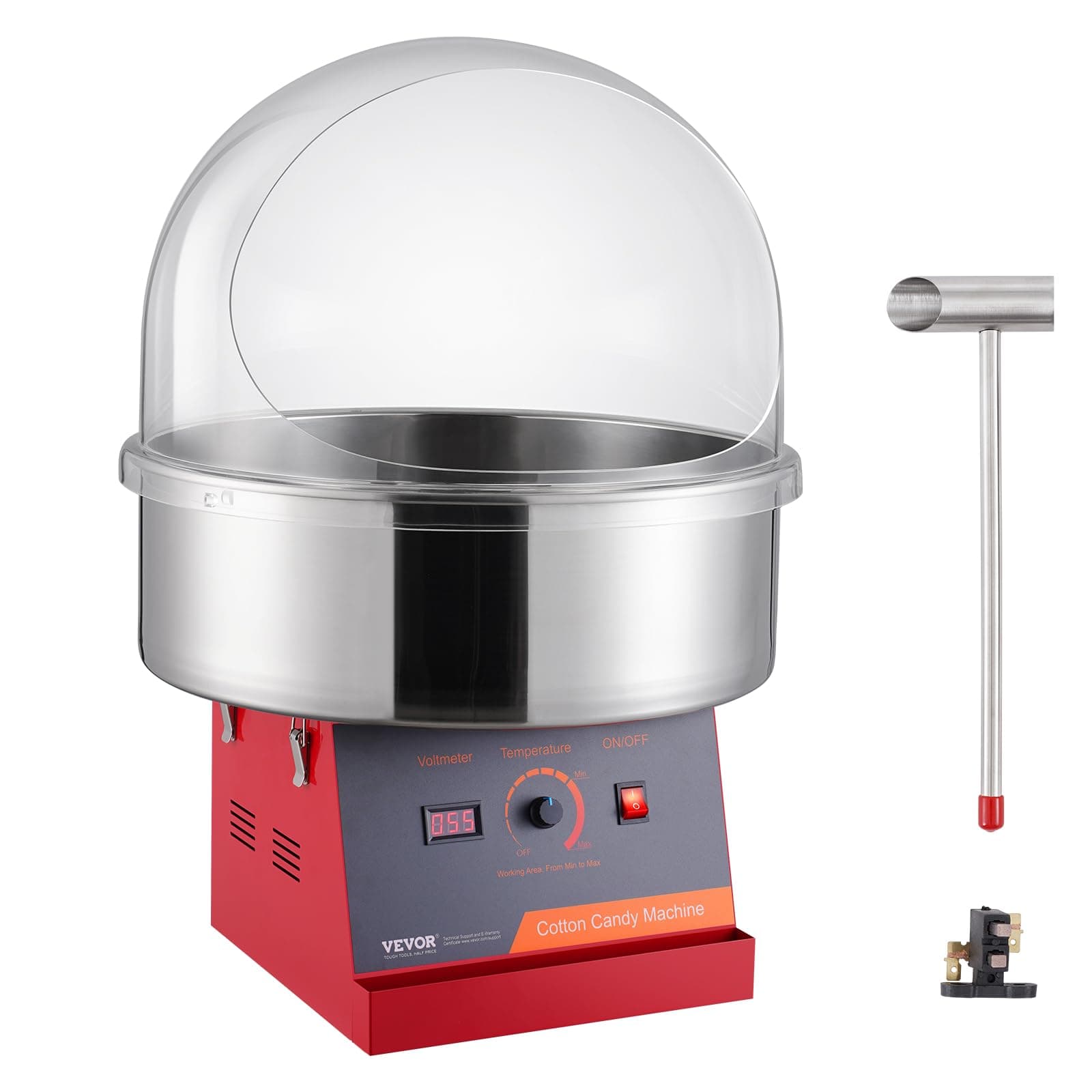 VEVOR 1000W Candy Floss Machine, Commercial Candy Floss Machine with Red Lid, Stainless Steel Bowl, Sugar Spoon, Perfect for Sweets Parties Birthdays Children