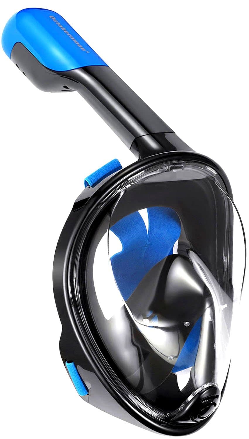 Qwer Octobermoon Original 180°Full View Panoramic Full face Snorkel Mask.with Anti-Fog and Anti-Leak Snorkeling Design,See More Water World with Larger Viewing Area (Black, Large/Extra Large)